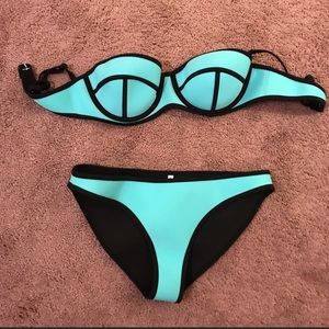 Cyan Colorblock Bikini Set